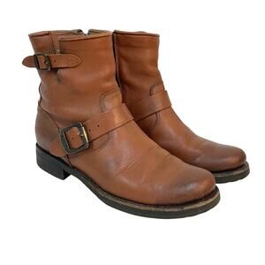 Frye Women's Size 8.5 Brown Veronica 6" Shortie Leather Moto Bootie in Whiskey